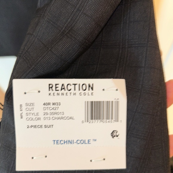 NWT Men's 40R Charcoal Plaid Kenneth Cole 2 Piece Suit - Picture 4 of 6